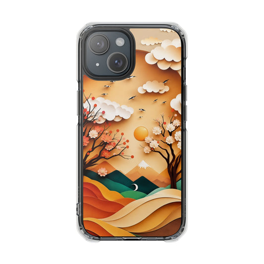 Golden Blossom Landscape | Asian-Inspired Paper Art MagSafe® Impact Case for iPhone 14, 15, 16 & 17