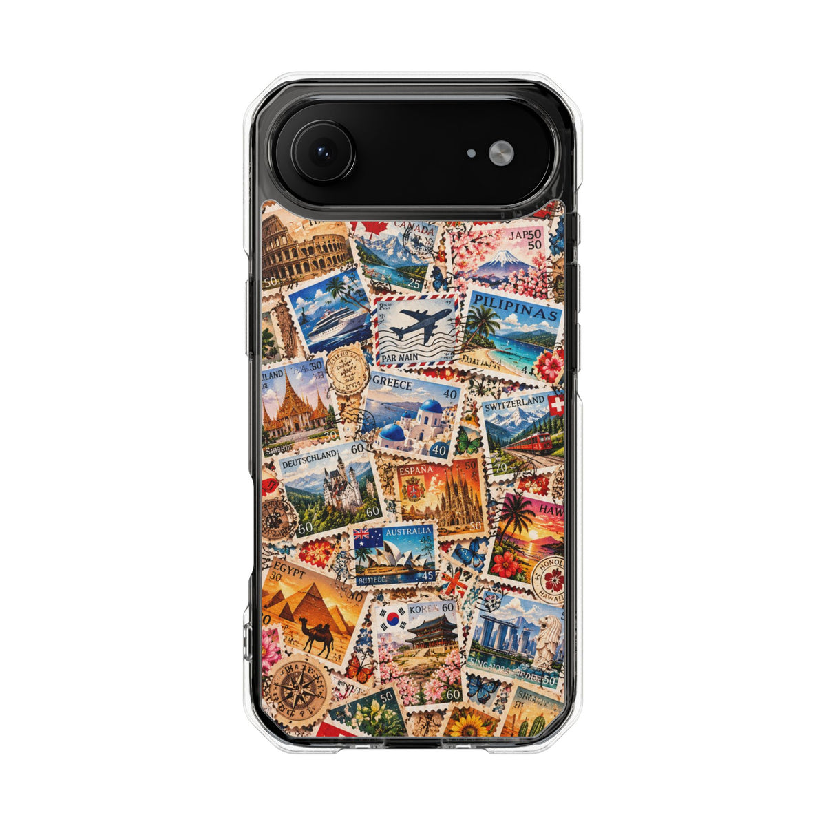 Around the World Vintage Postage Stamps | Travel Collage MagSafe® Impact Case for iPhone 14, 15, 16 & 17