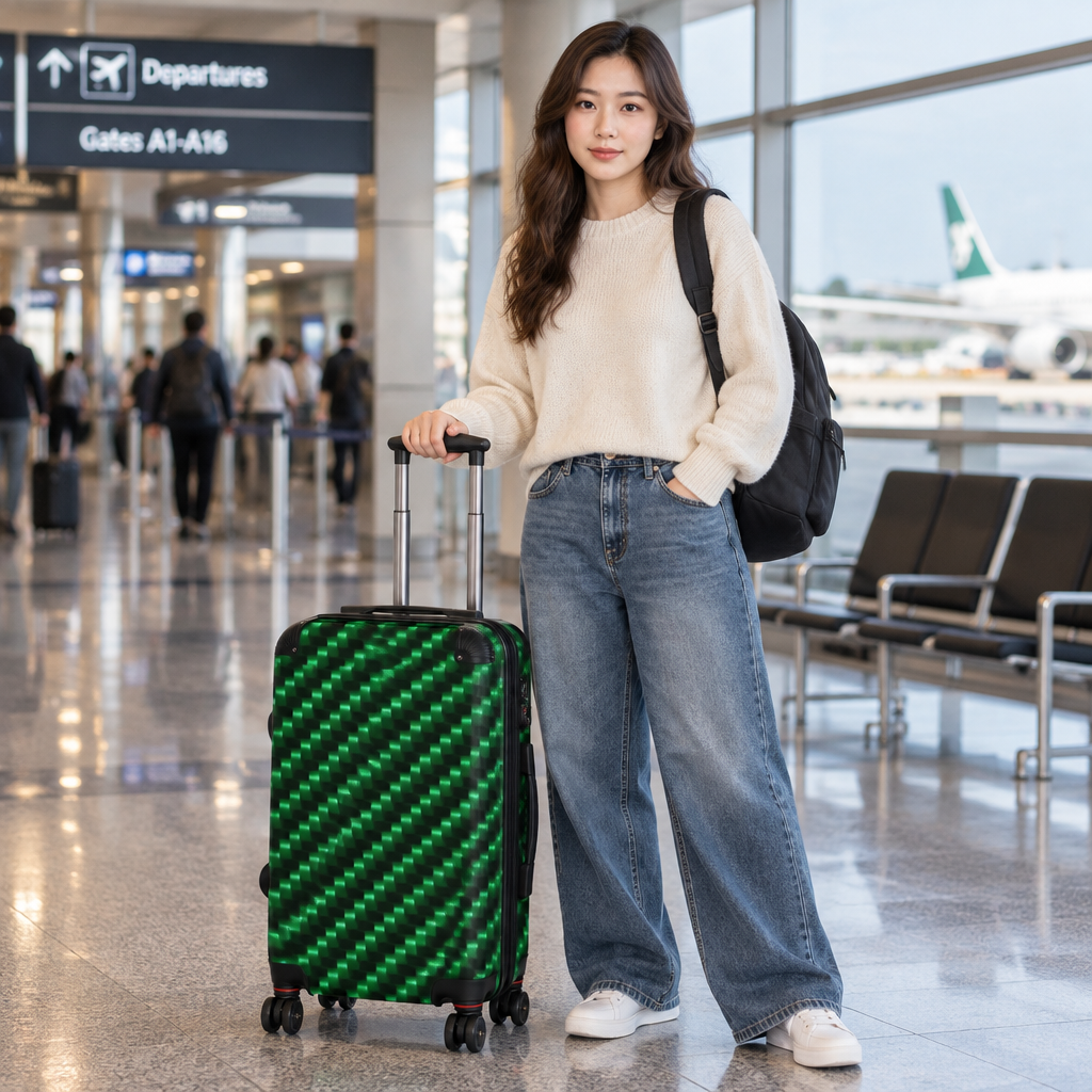 Emerald Green Geometric Hardshell Suitcase