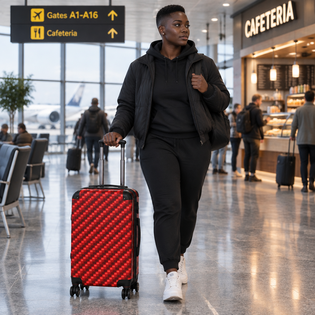 Red Carbon Fiber Pattern Rolling Suitcase