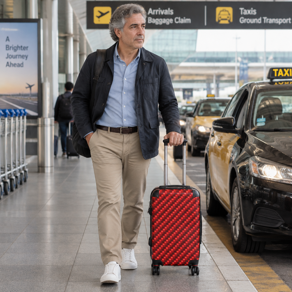 Red Carbon Fiber Pattern Rolling Suitcase