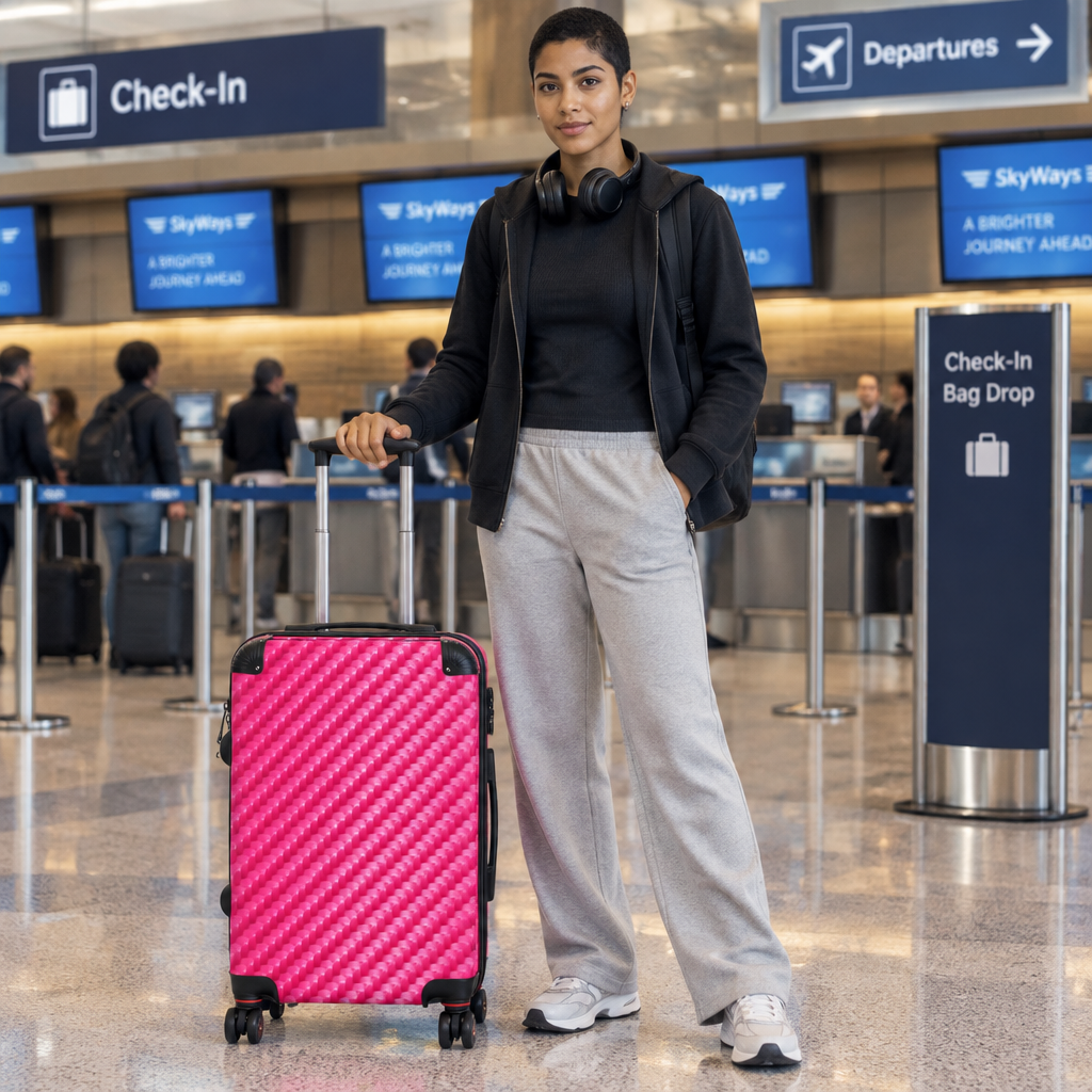 Pink Carbon Fiber Pattern Suitcase