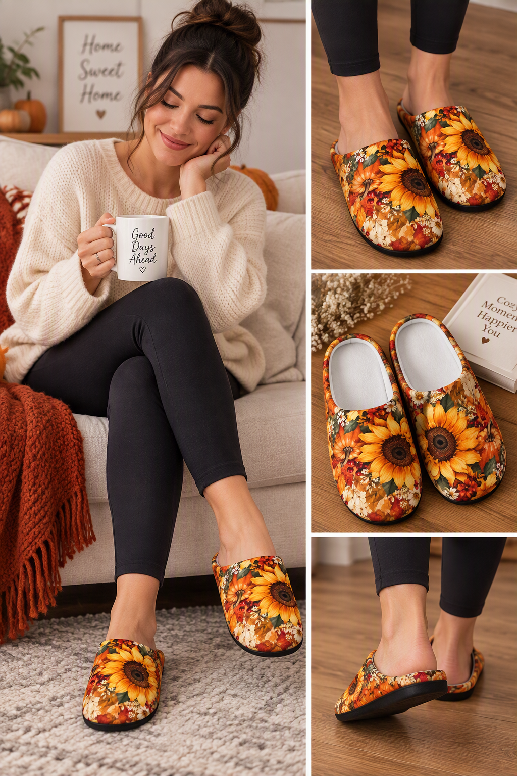 Women's Sunflower Floral Indoor Slippers