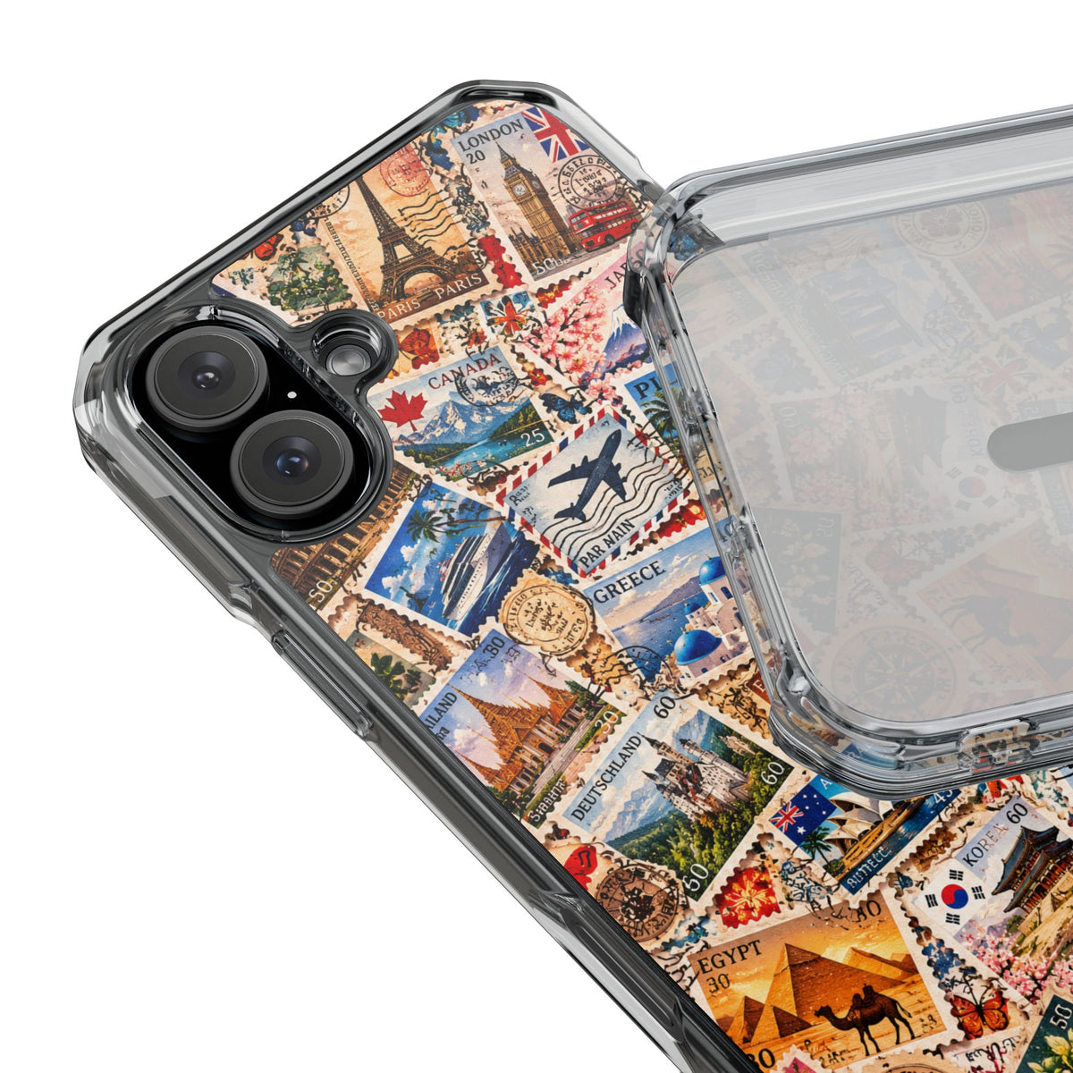 Around the World Vintage Postage Stamps | Travel Collage MagSafe® Impact Case for iPhone 14, 15, 16 & 17