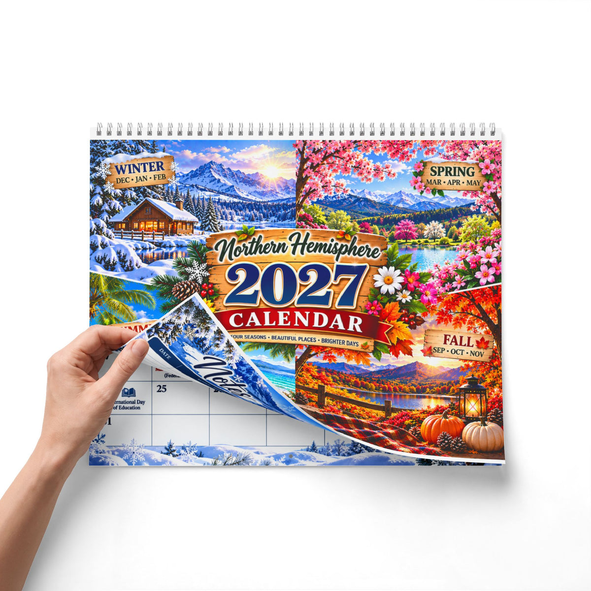 Northern Hemisphere 2027 Wall Calendar — Seasonal Scenery, Notes & Tide Tables