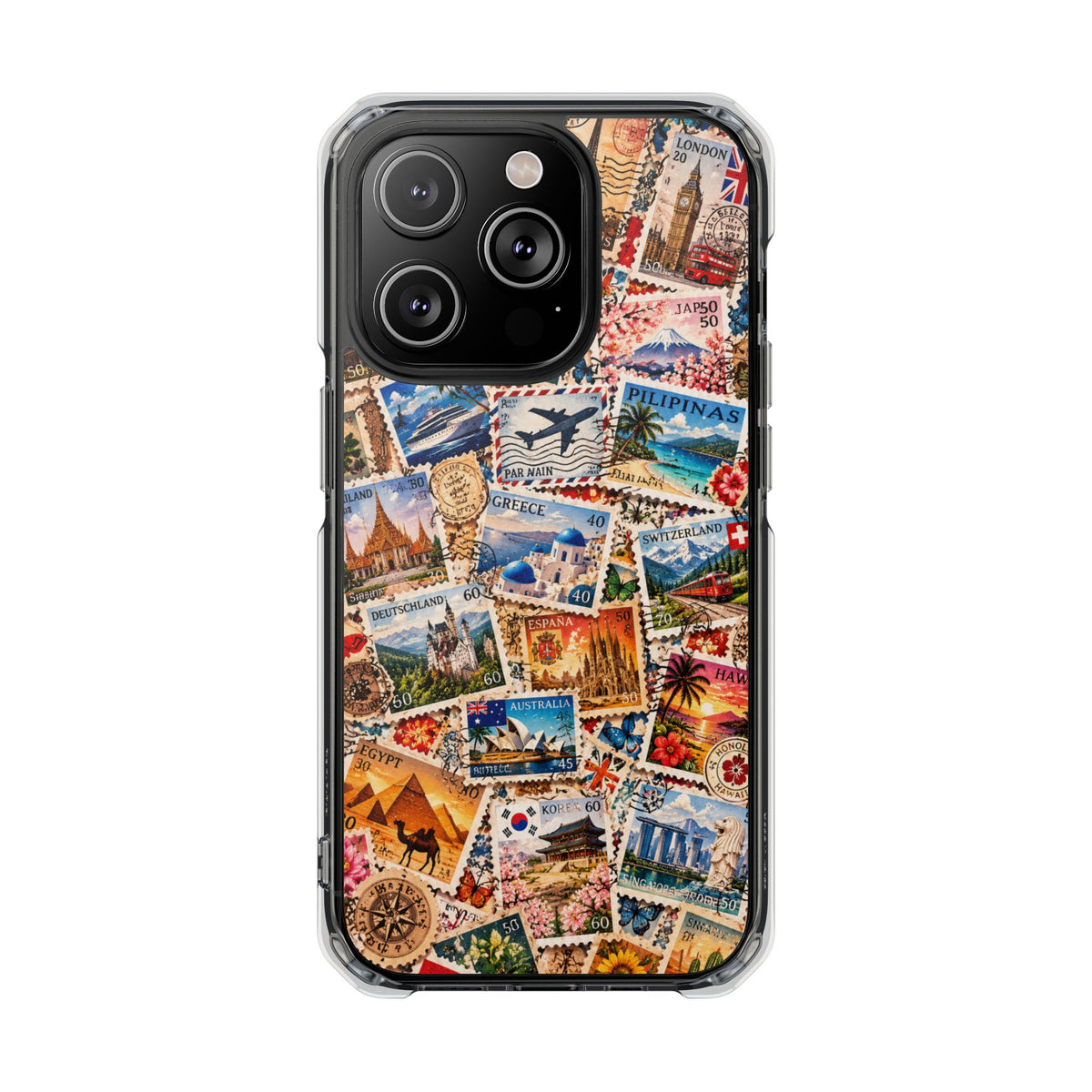 Around the World Vintage Postage Stamps | Travel Collage MagSafe® Impact Case for iPhone 14, 15, 16 & 17