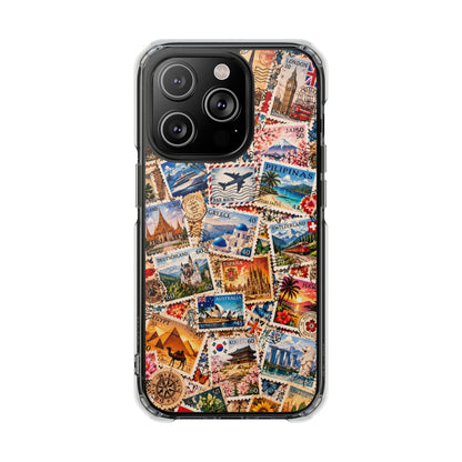 Around the World Vintage Postage Stamps | Travel Collage MagSafe® Impact Case for iPhone 14, 15, 16 & 17