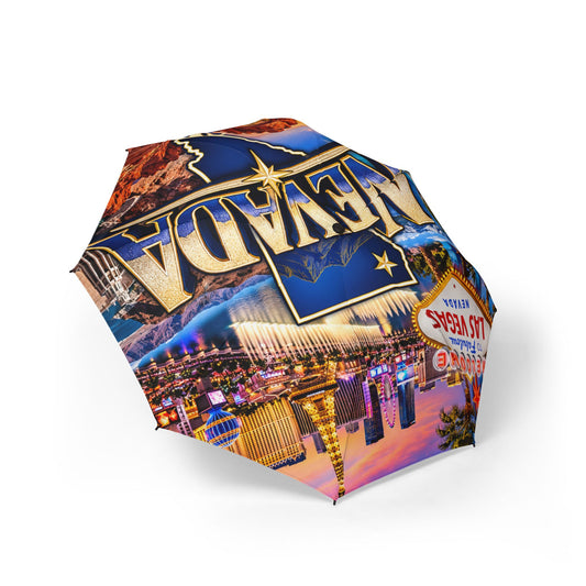 Nevada Skyline Foldable Umbrella — Semi‑Automatic Travel Umbrella with Las Vegas Neon Print