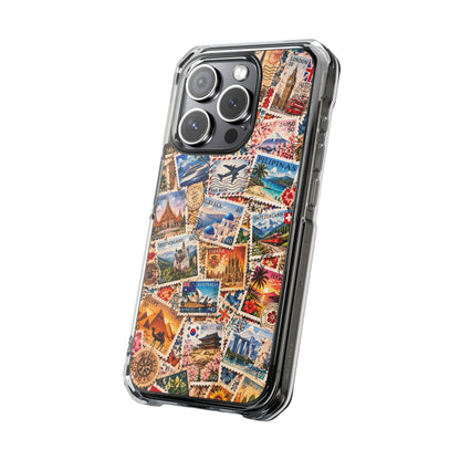Around the World Vintage Postage Stamps | Travel Collage MagSafe® Impact Case for iPhone 14, 15, 16 & 17
