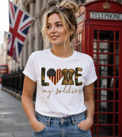 Love My Soldier Patriotic Military Boots Unisex T-Shirt for Men and Women