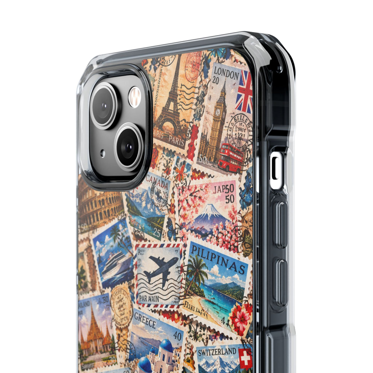 Around the World Vintage Postage Stamps | Travel Collage MagSafe® Impact Case for iPhone 14, 15, 16 & 17