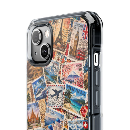 Around the World Vintage Postage Stamps | Travel Collage MagSafe® Impact Case for iPhone 14, 15, 16 & 17