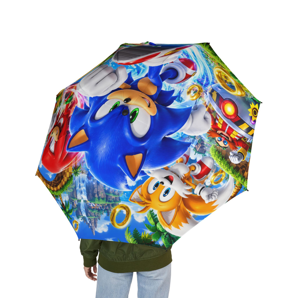 Sonic & Friends Foldable Umbrella — Compact Semi-Automatic Rain Parasol with Colorful Video Game Design