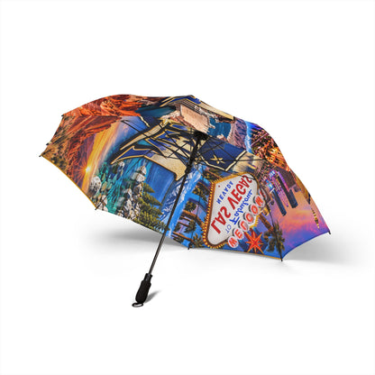 Las Vegas Foldable Umbrella – Semi‑Automatic Travel Rain Umbrella with Neon Sign Design