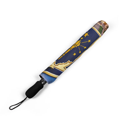 Indiana Skyline Foldable Umbrella — Semi-Automatic Travel Umbrella with State Seal and Cityscape Print