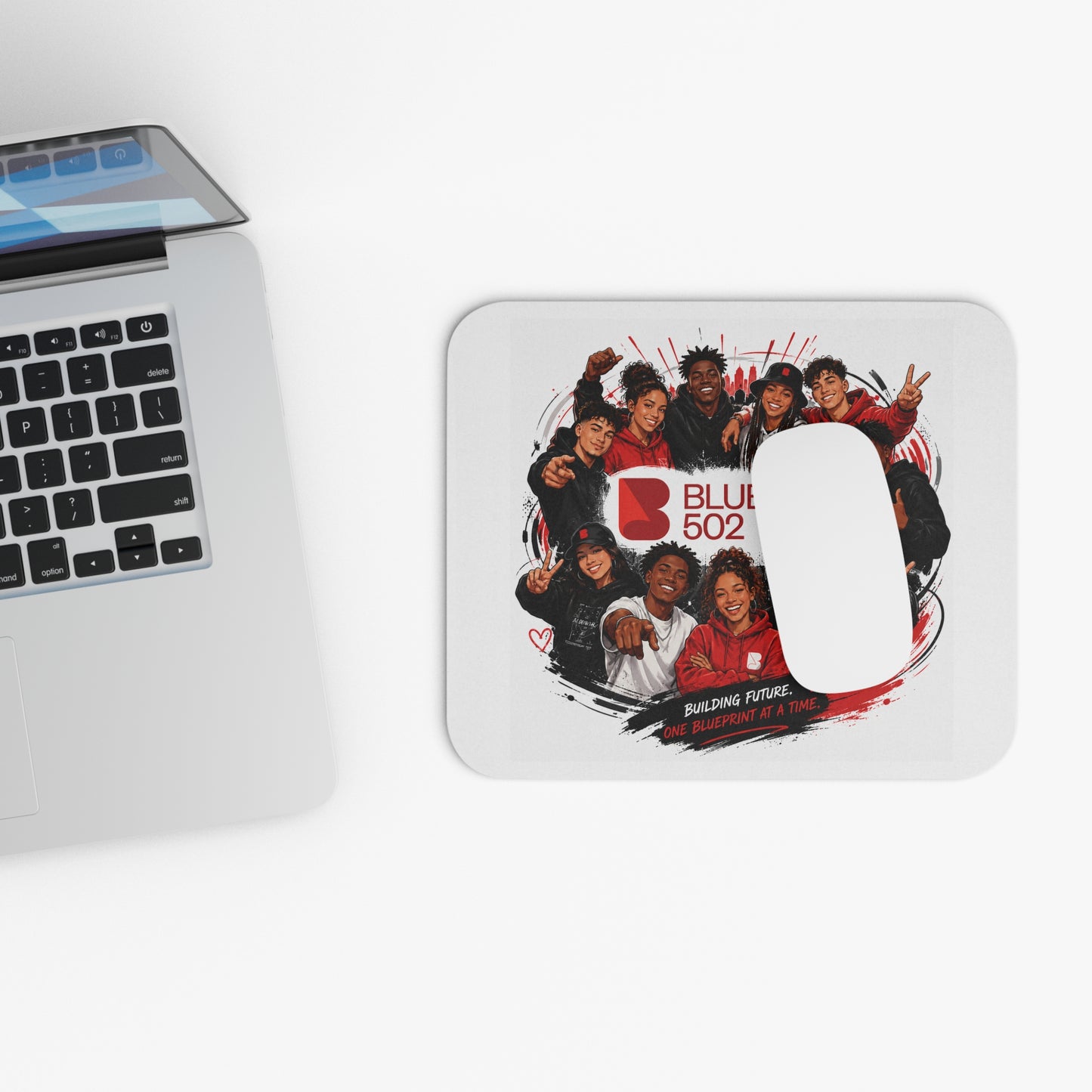 Blueprint 502 Team Photo Rectangle Mouse Pad — 'Building Future, One Blueprint at a Time'