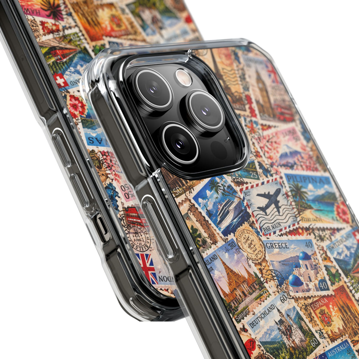 Around the World Vintage Postage Stamps | Travel Collage MagSafe® Impact Case for iPhone 14, 15, 16 & 17