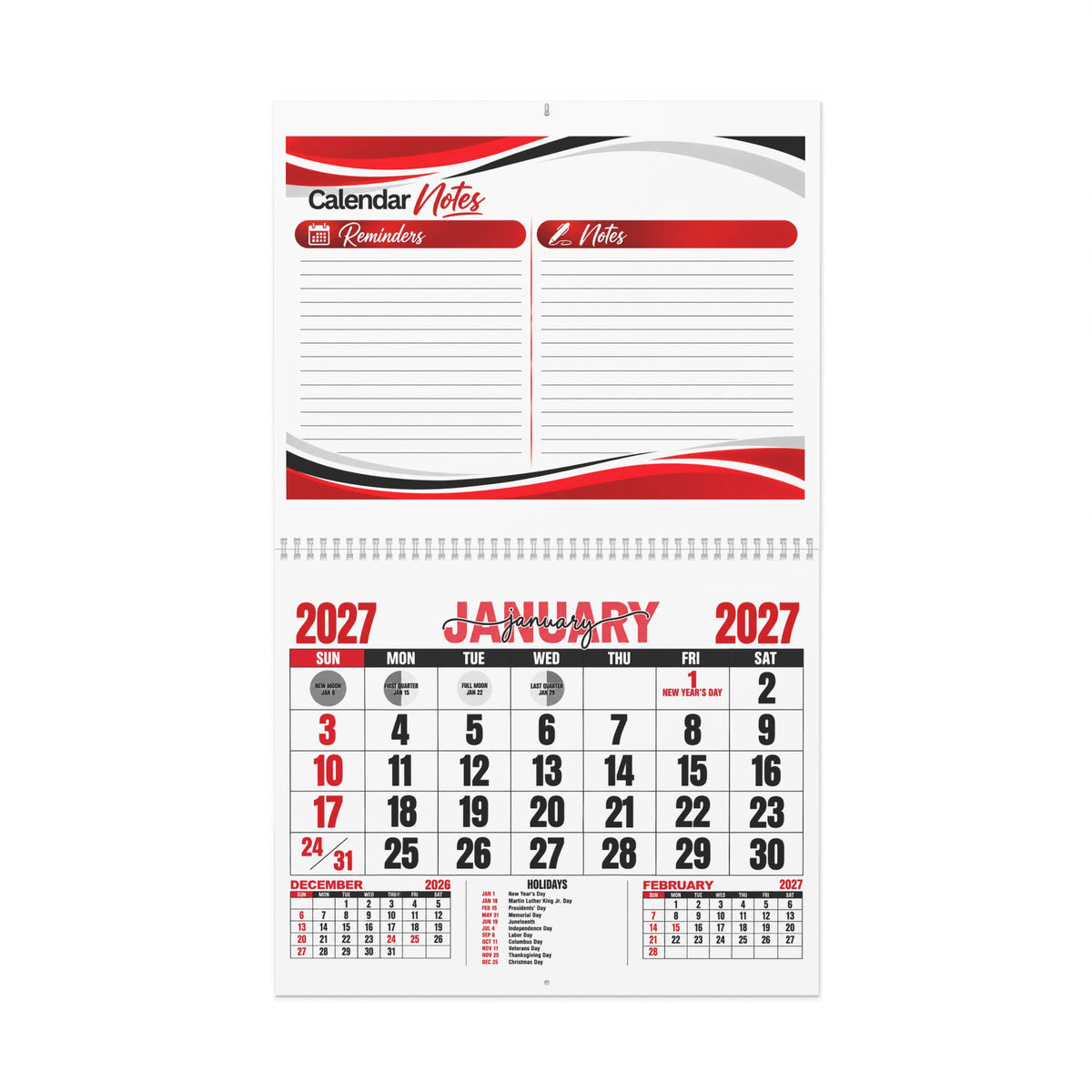 2027 Red Racing Style Wall Calendar