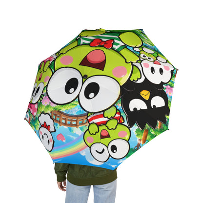 Cute Cartoon Frog Foldable Umbrella — Semi-Automatic Rain Compact Umbrella