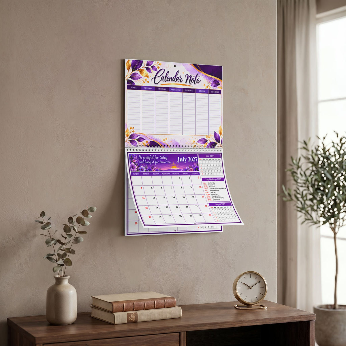 2027 Purple Floral Wall Calendar