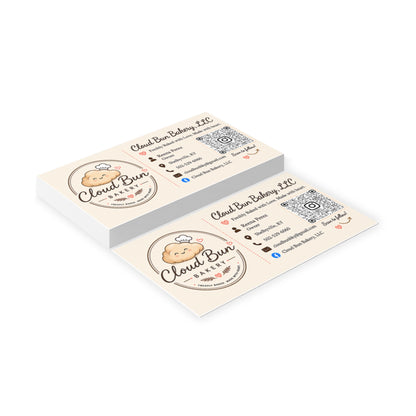 Bakery Business Cards — Cloud Bun Bakery Logo Card with QR Code