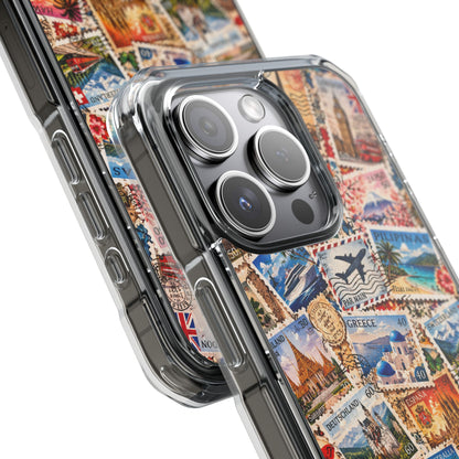 Around the World Vintage Postage Stamps | Travel Collage MagSafe® Impact Case for iPhone 14, 15, 16 & 17