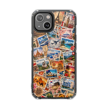 Around the World Vintage Postage Stamps | Travel Collage MagSafe® Impact Case for iPhone 14, 15, 16 & 17