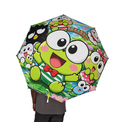 Cute Cartoon Frog Foldable Umbrella — Semi-Automatic Rain Compact Umbrella