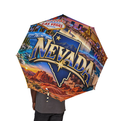 Las Vegas Foldable Umbrella – Semi‑Automatic Travel Rain Umbrella with Neon Sign Design
