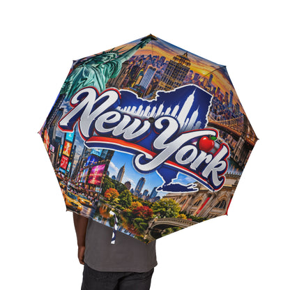 New York City Foldable Umbrella — Semi-Automatic Travel Umbrella with Statue of Liberty Design