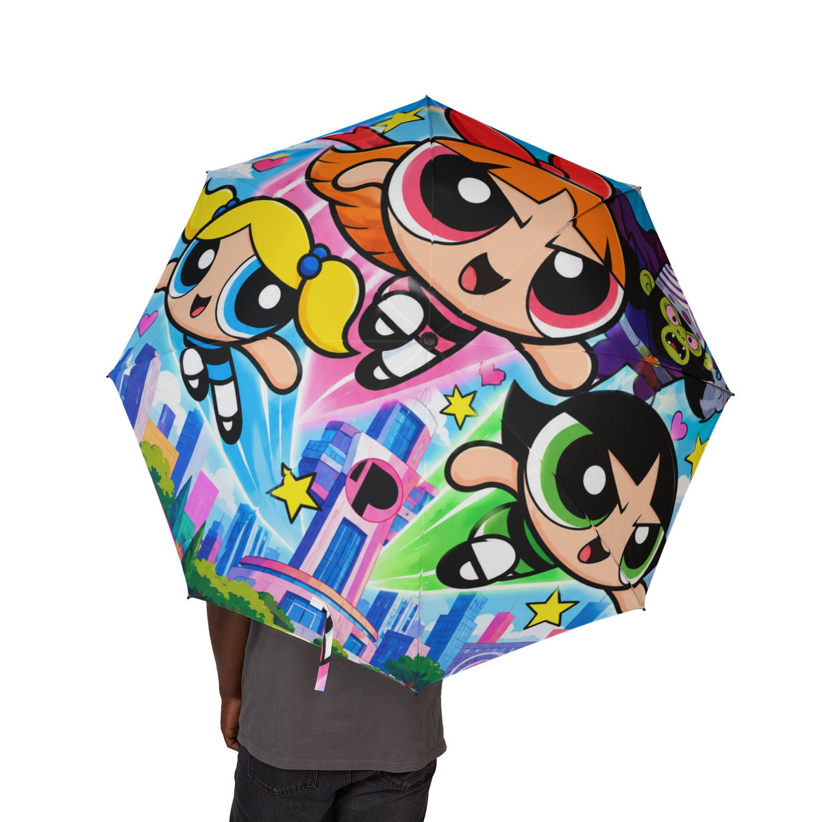 Powerpuff Girls Foldable Umbrella — Colorful Semi‑Automatic Rain Parasol