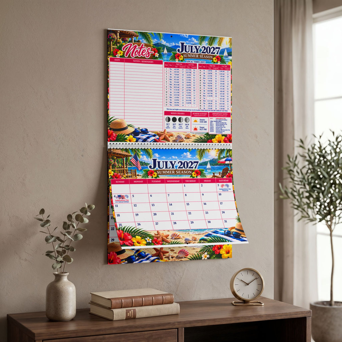 Northern Hemisphere 2027 Wall Calendar — Seasonal Scenery, Notes & Tide Tables