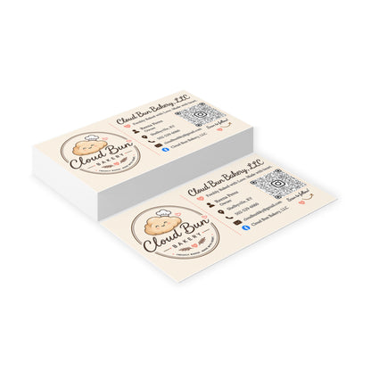 Bakery Business Cards — Cloud Bun Bakery Logo Card with QR Code