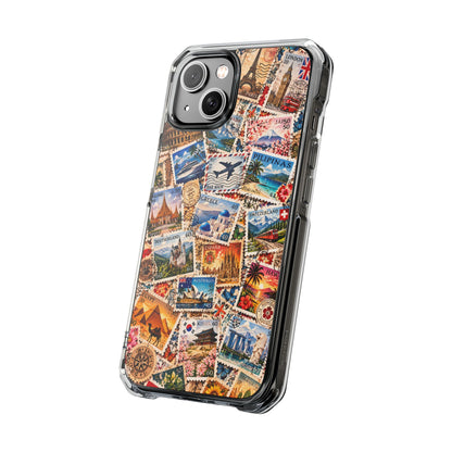 Around the World Vintage Postage Stamps | Travel Collage MagSafe® Impact Case for iPhone 14, 15, 16 & 17