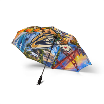 California Foldable Umbrella - Scenic Golden Gate & Palm Beach Sunset Print
