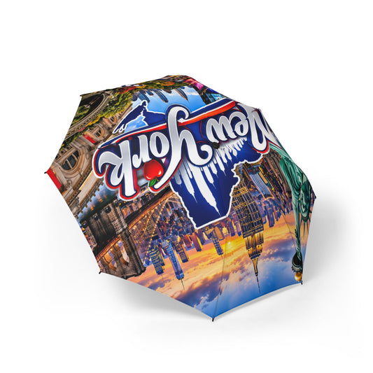 New York City Foldable Umbrella — Semi-Automatic Travel Umbrella with Statue of Liberty Design