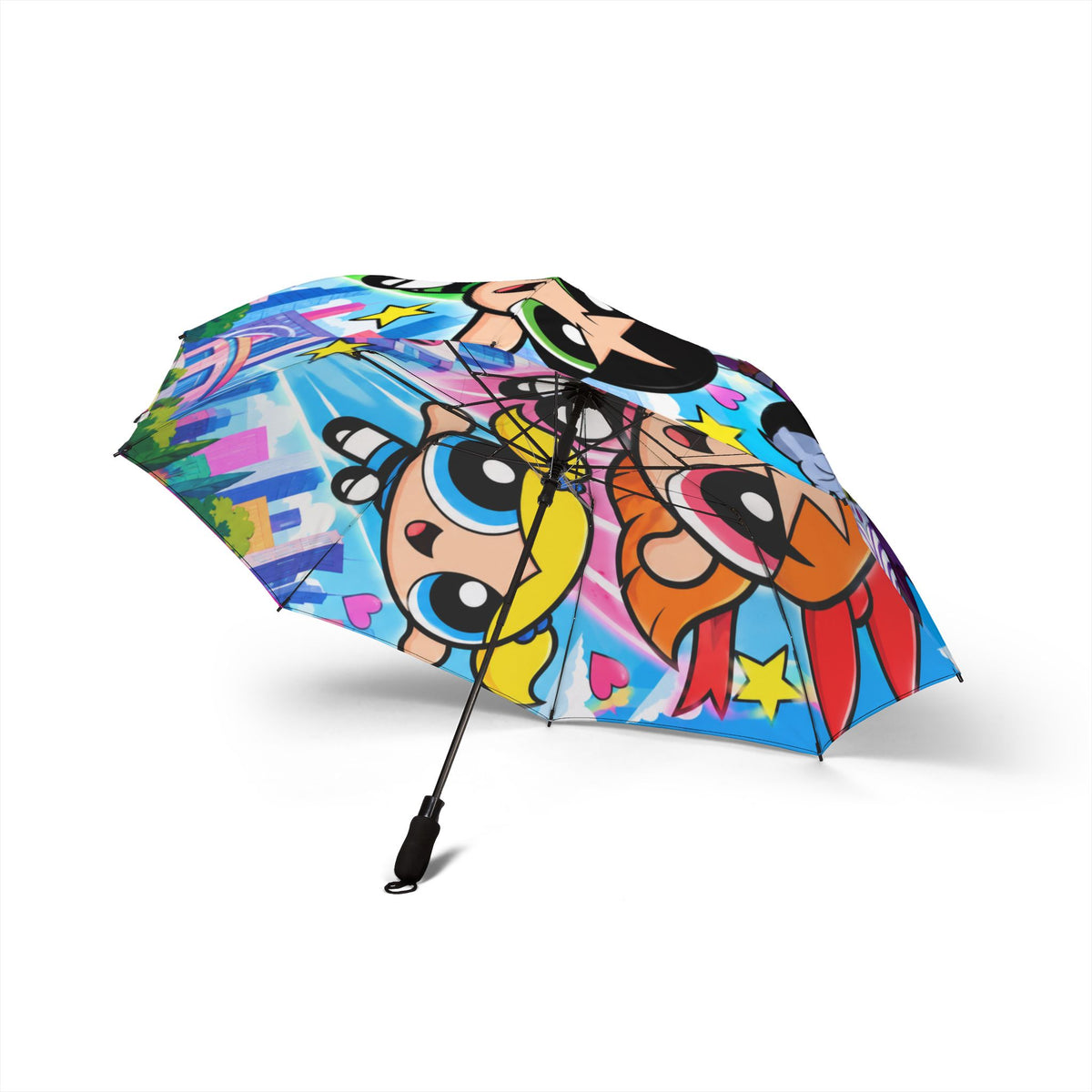 Powerpuff Girls Foldable Umbrella — Colorful Semi‑Automatic Rain Parasol
