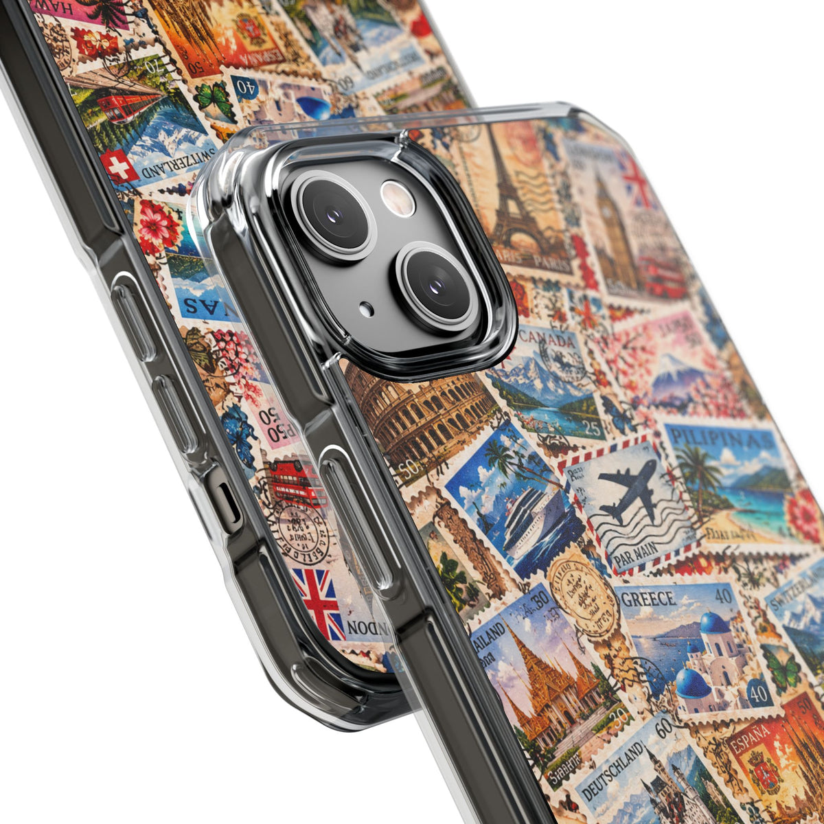 Around the World Vintage Postage Stamps | Travel Collage MagSafe® Impact Case for iPhone 14, 15, 16 & 17