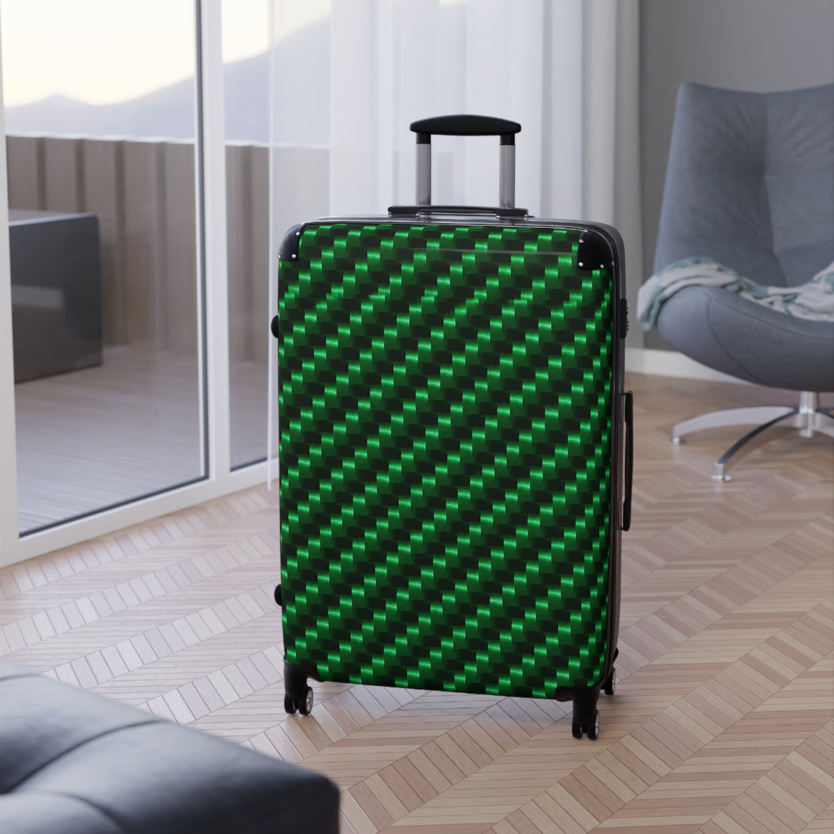 Emerald Green Geometric Hardshell Suitcase