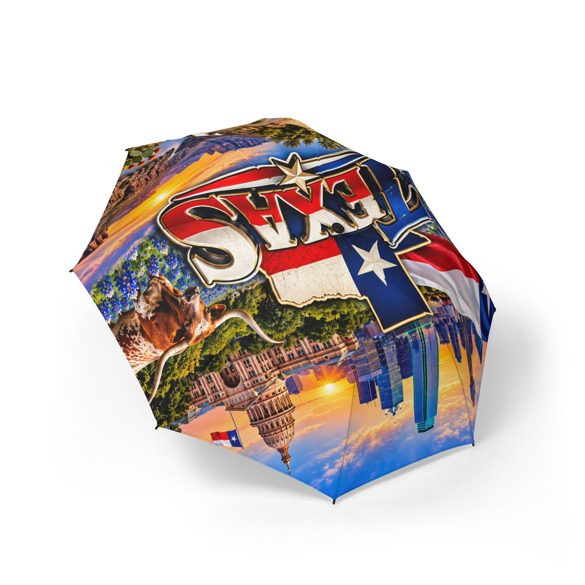 Texas Skyline Foldable Umbrella — Lone Star State Collage