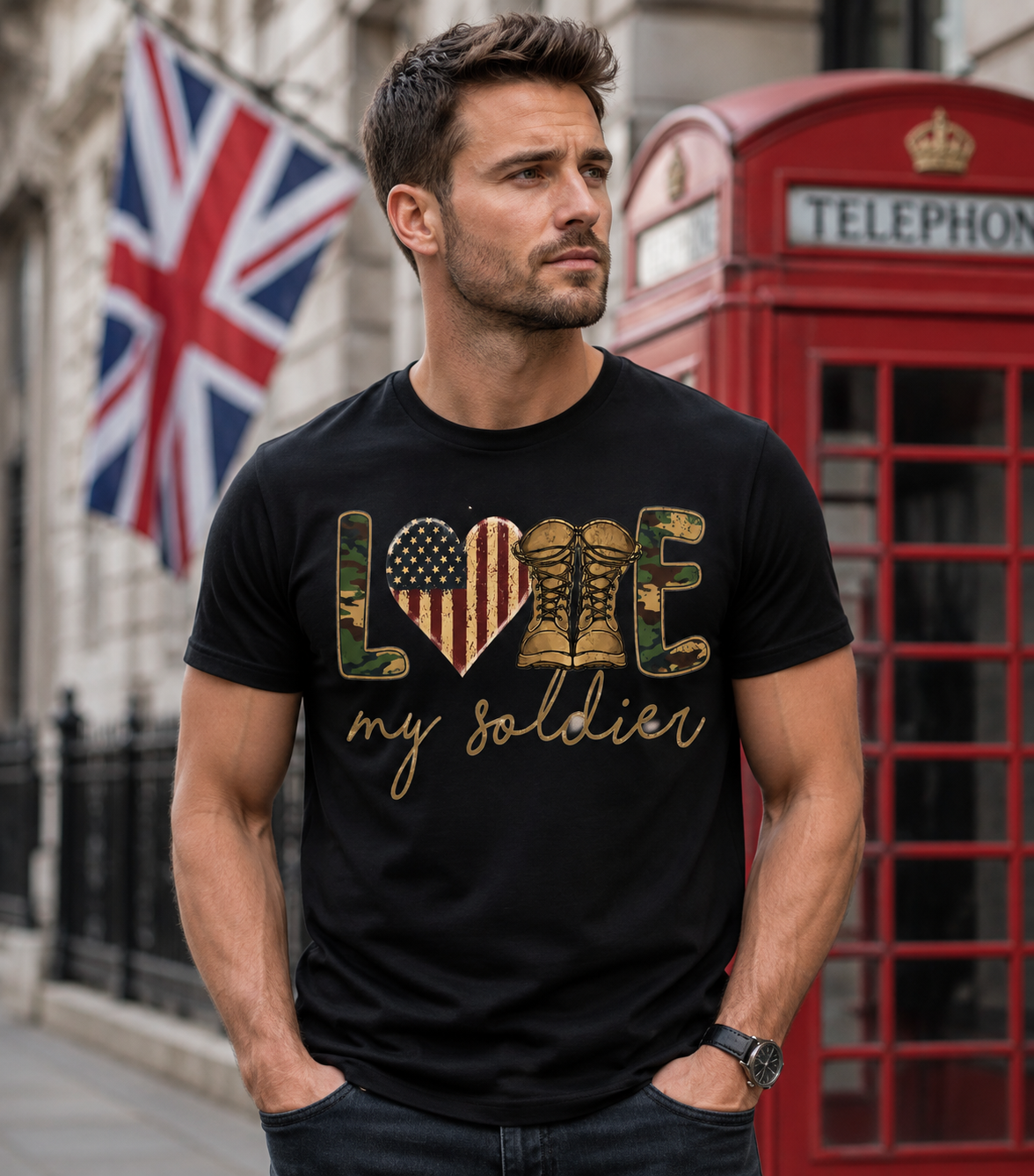 Love My Soldier Patriotic Military Boots Unisex T-Shirt for Men and Women