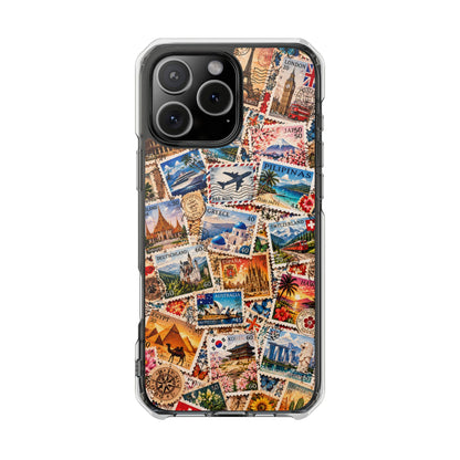 Around the World Vintage Postage Stamps | Travel Collage MagSafe® Impact Case for iPhone 14, 15, 16 & 17