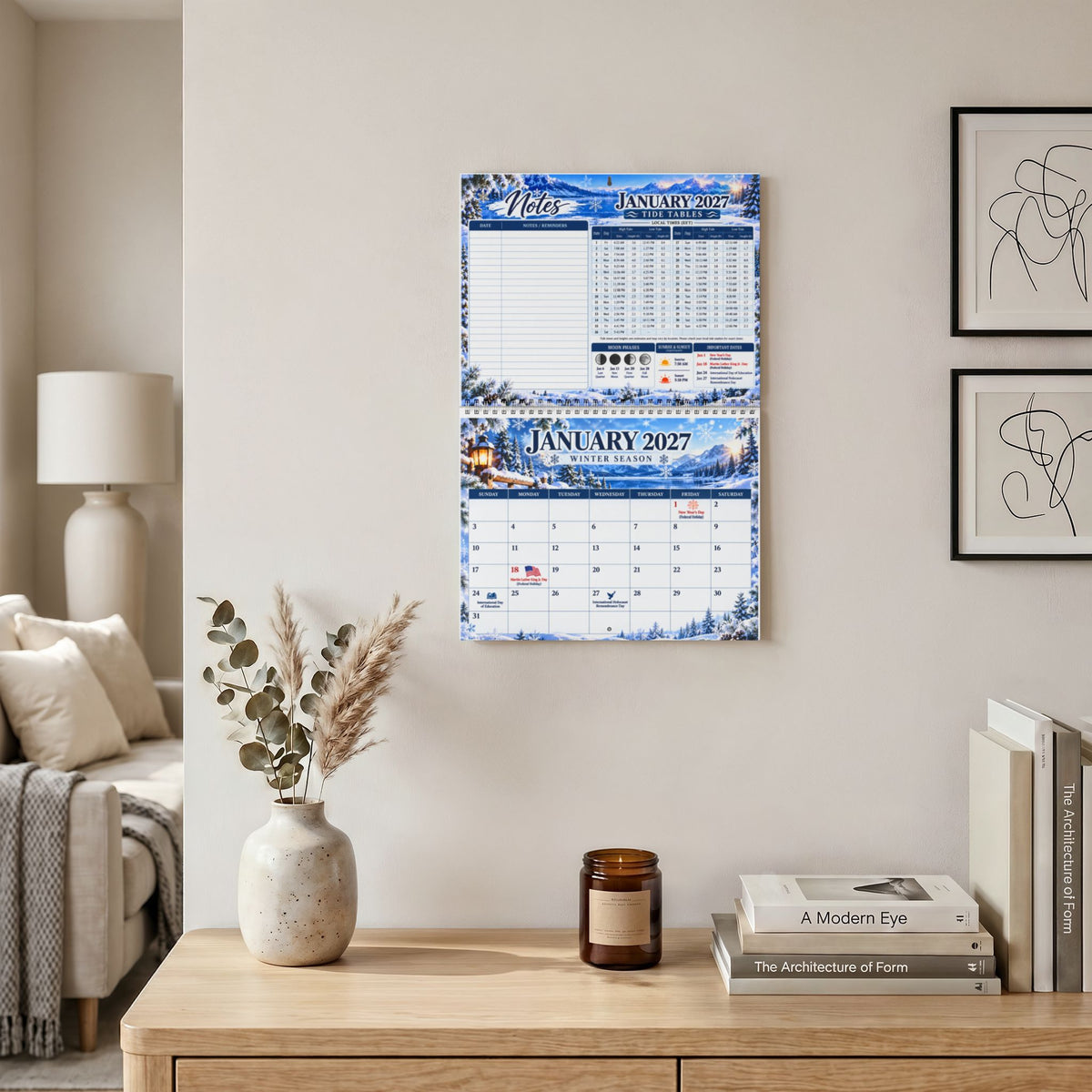 Northern Hemisphere 2027 Wall Calendar — Seasonal Scenery, Notes & Tide Tables