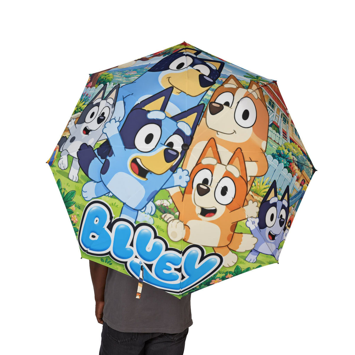 Bluey Characters Foldable Umbrella — Semi-Auto Rain Parasol for Kids & Fans