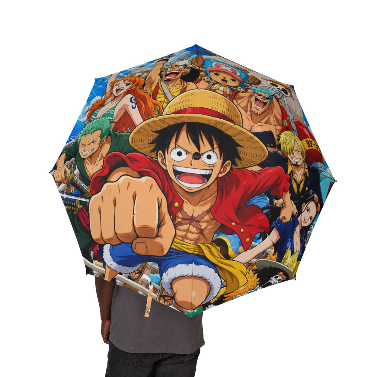 One Piece Crew Foldable Umbrella — Luffy & Straw Hat Pirates Anime Print