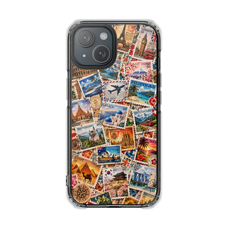 Around the World Vintage Postage Stamps | Travel Collage MagSafe® Impact Case for iPhone 14, 15, 16 & 17