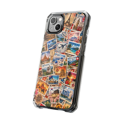 Around the World Vintage Postage Stamps | Travel Collage MagSafe® Impact Case for iPhone 14, 15, 16 & 17