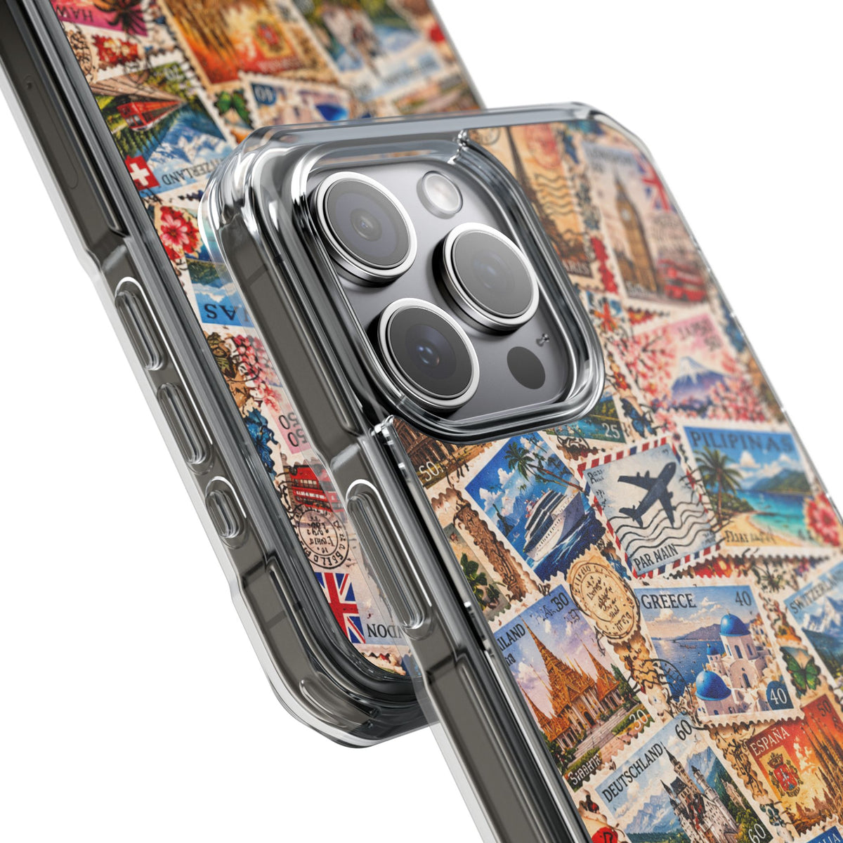 Around the World Vintage Postage Stamps | Travel Collage MagSafe® Impact Case for iPhone 14, 15, 16 & 17