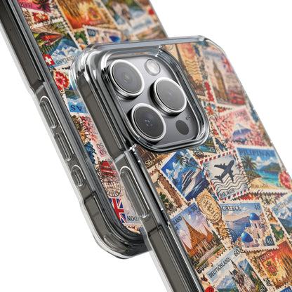 Around the World Vintage Postage Stamps | Travel Collage MagSafe® Impact Case for iPhone 14, 15, 16 & 17