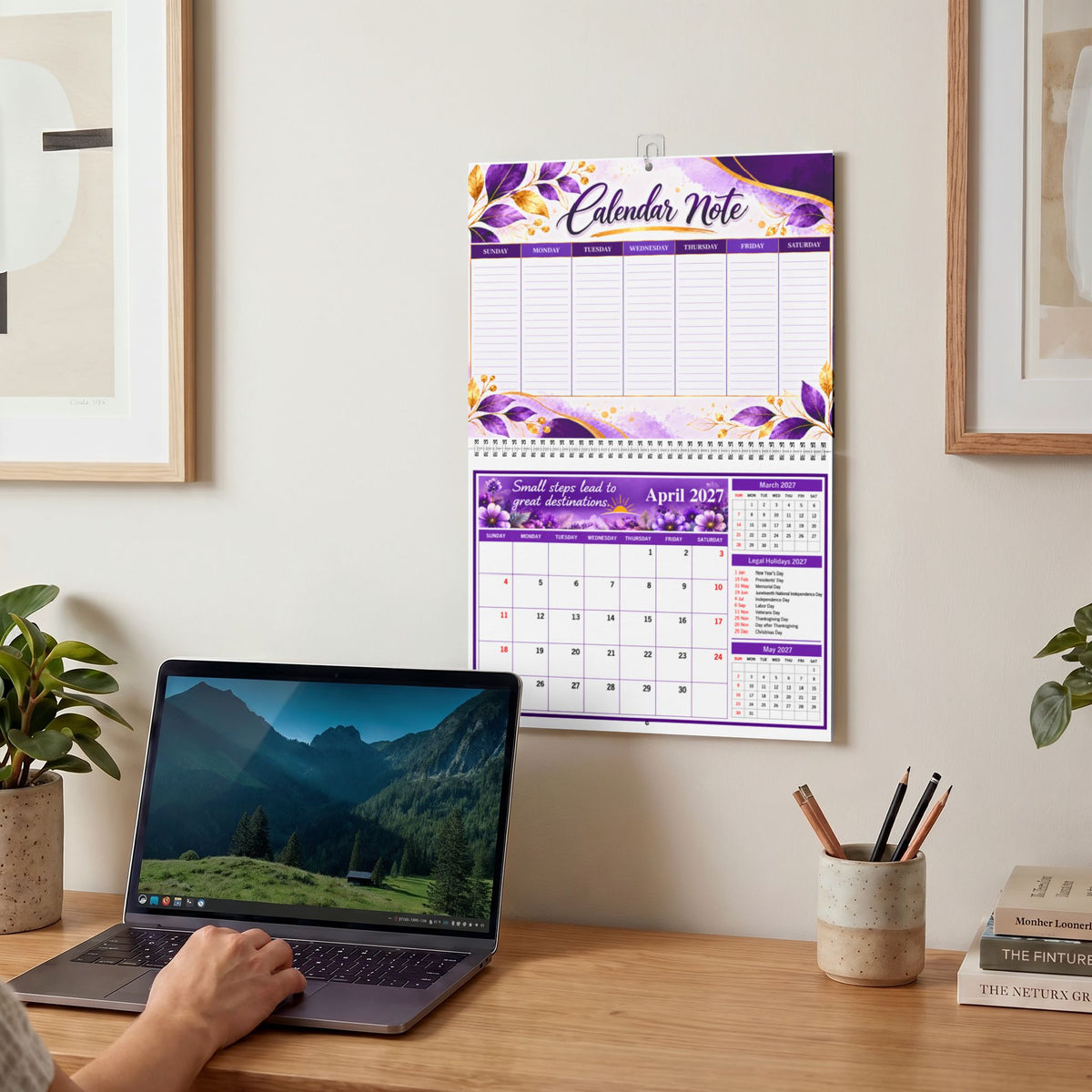 2027 Purple Floral Wall Calendar